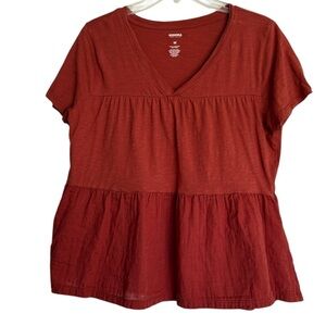 Sonoma Women's Short Sleeve Tiered Baby Doll Top Size Medium Rust Color